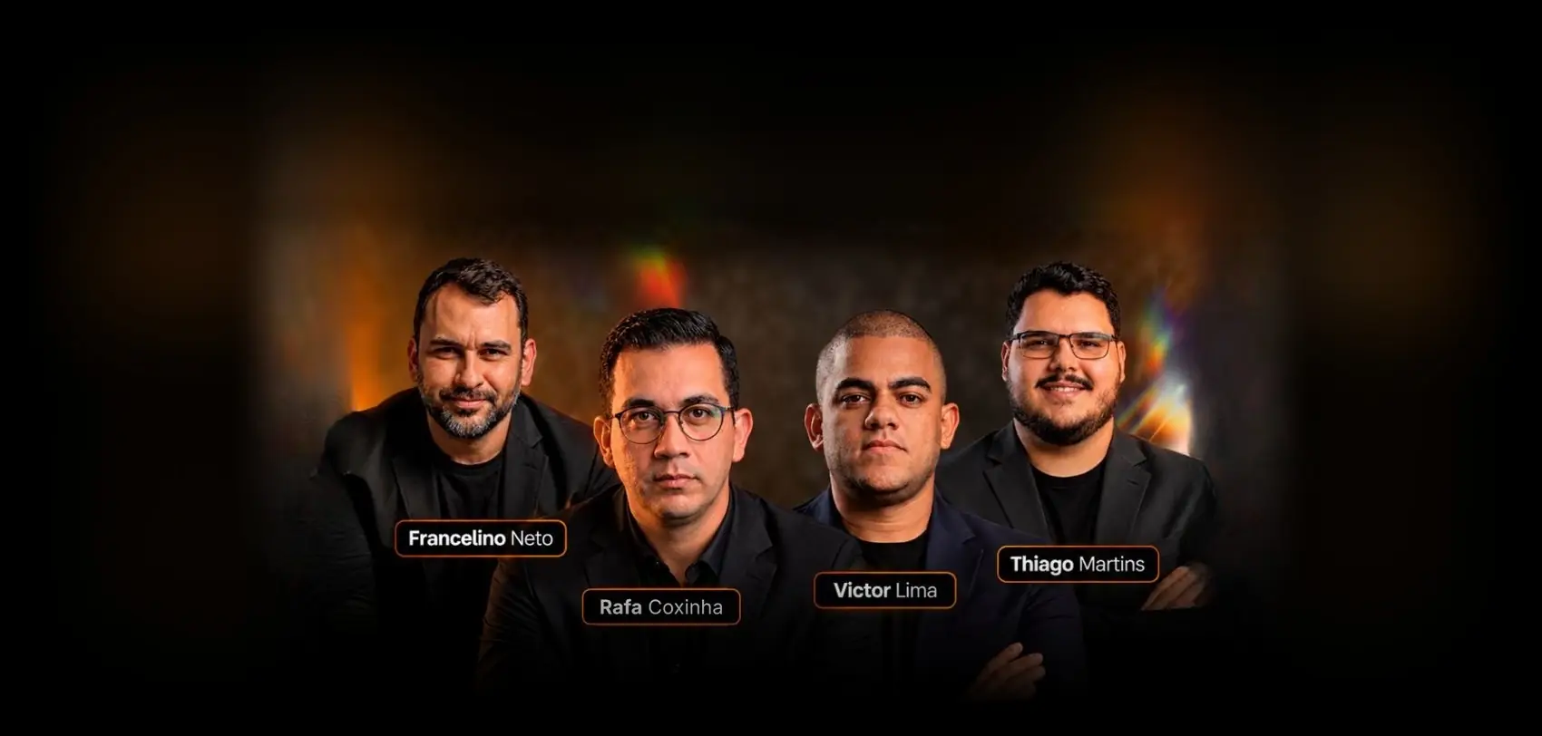 Palestrantes Francelino Neto, Rafa Coxinha, Victor Lima e Thiago Martins
